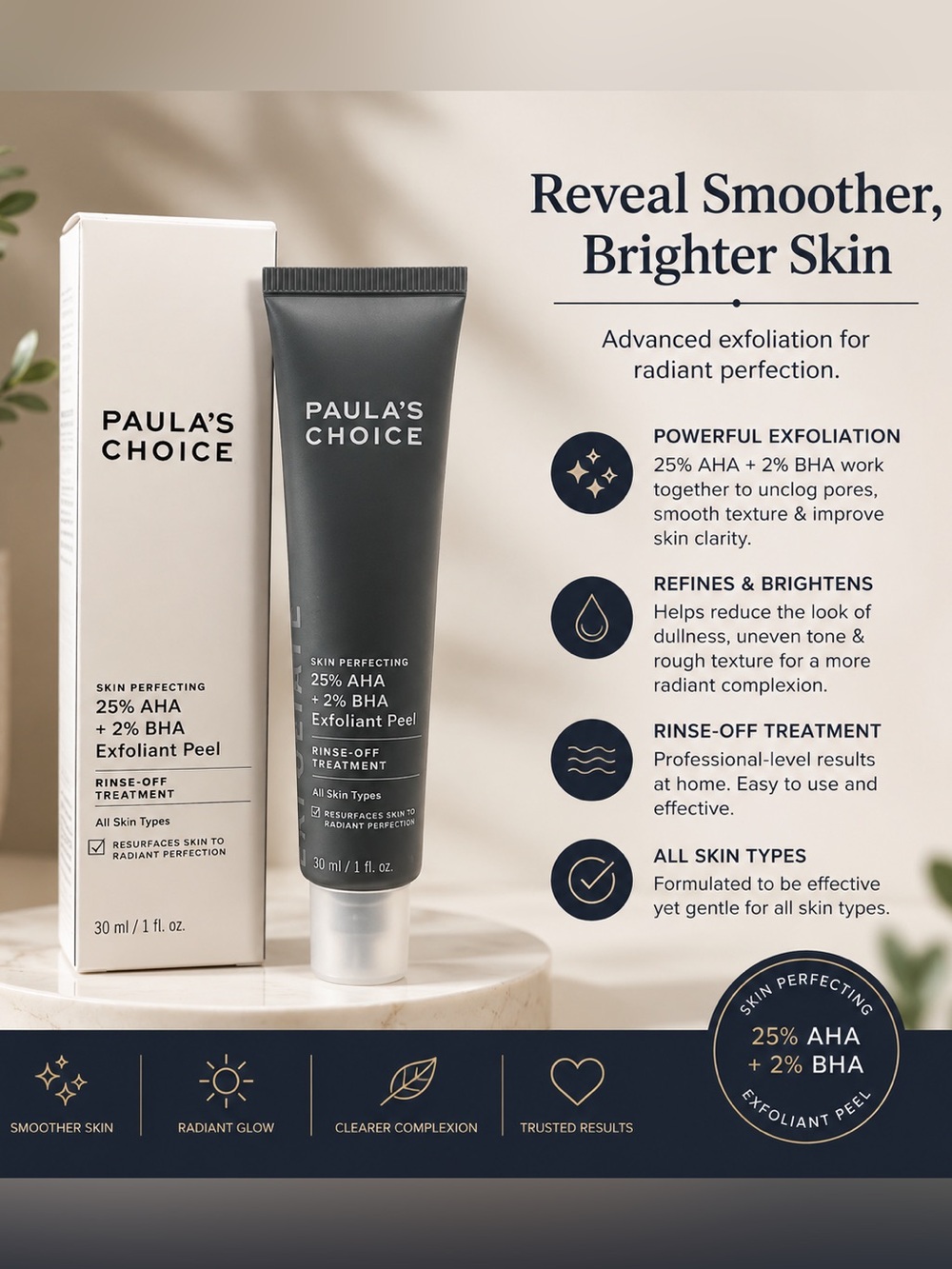 Paula's Choice Skin Perfecting 25% AHA + 2% BHA Rinse-Off Peel 1 fl oz NIB